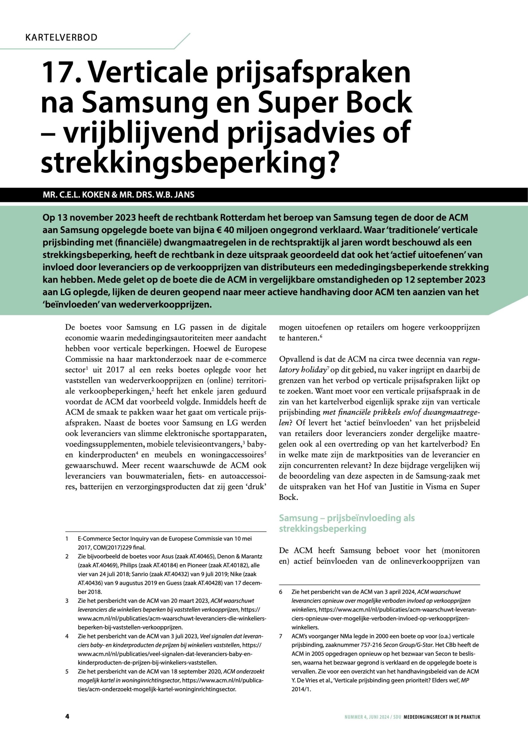 Verticale prijsafspraken na Samsung en Super Bock– vrijblijvend prijsadvies of strekkingsbeperking?